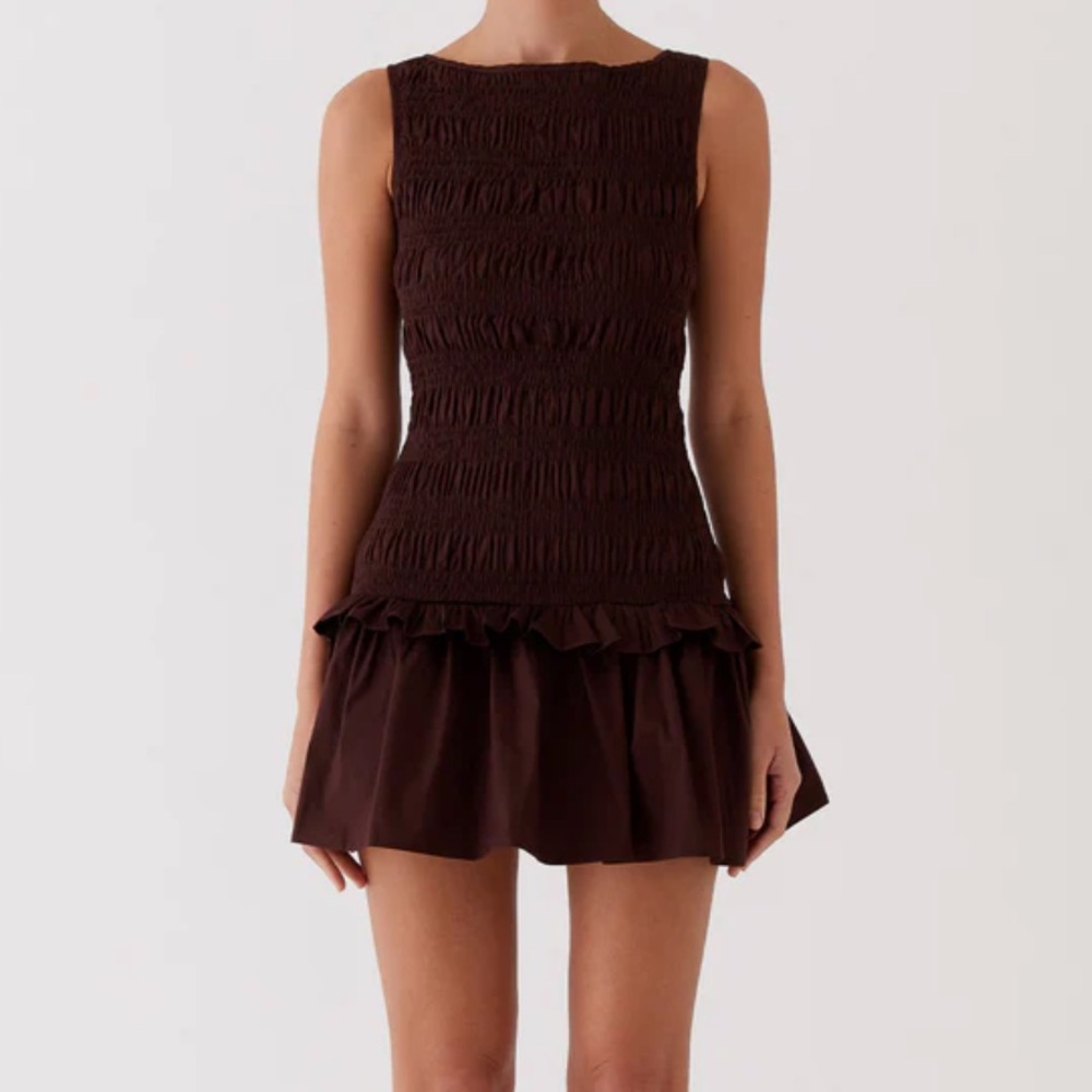 Peppermayo Dark Brown Ruffled Mini Dress